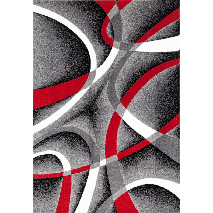 Orren Ellis Cherine Performance Gray/Red Rug & Reviews Wayfair